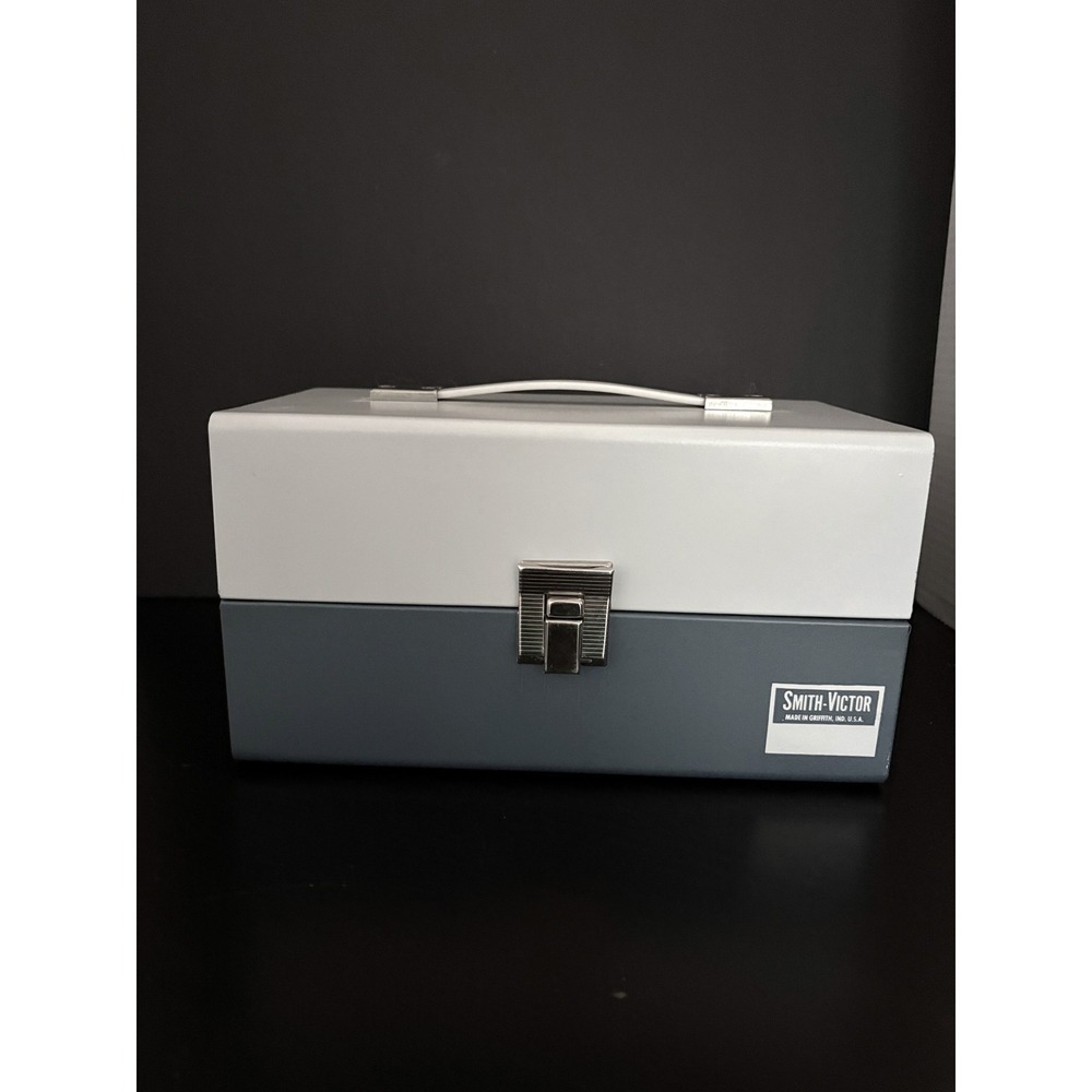 Smith-Victor Vintage Metal Storage Case Two-Tone Blue White Made in USA Retro
